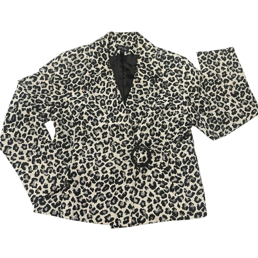 Isabella Lined Blazer Jacket Womens 18 White Black Metallic Silver Animal Print